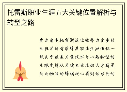 托雷斯职业生涯五大关键位置解析与转型之路