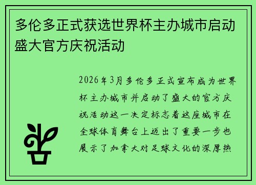 多伦多正式获选世界杯主办城市启动盛大官方庆祝活动 多伦多正式获选世界杯主办城市启动盛大官方庆祝活动